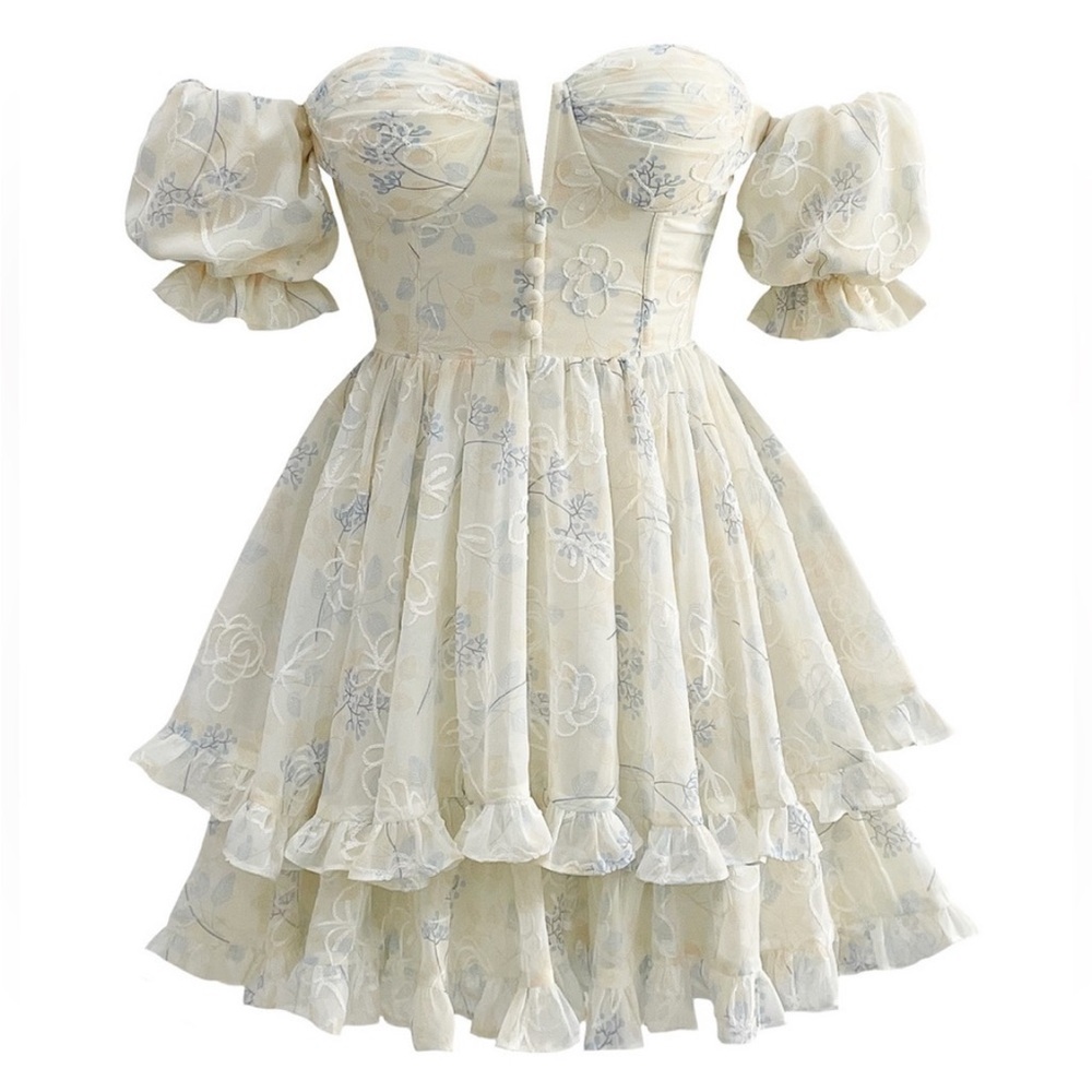 Romantic Puff Sleeve Tiered Ruffle Dress